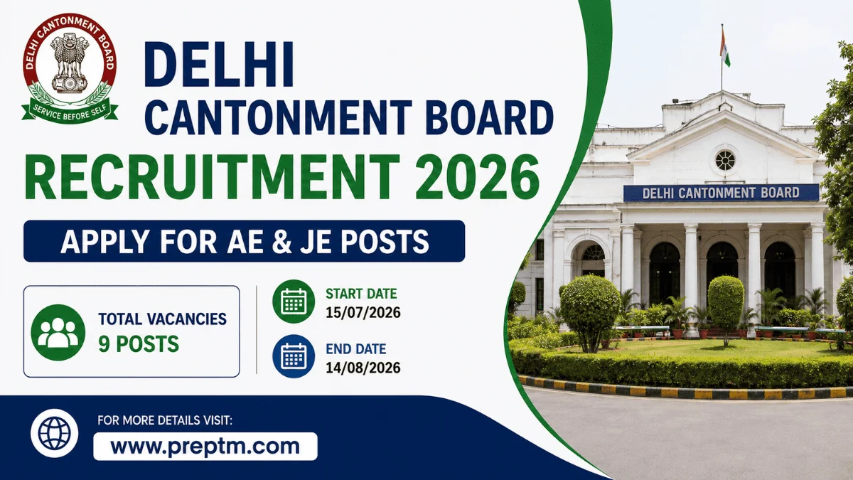Delhi Cantonment Board Recruitment 2026: Apply for AE & JE Posts (9 Vacancies)